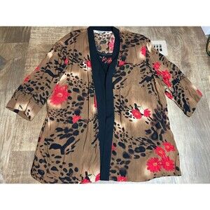 CM Shapes Jacket Blouse Womens 2X W P Floral Brown Padded Shoulders Lined